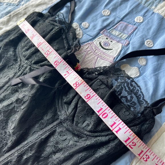 Vintage 90s La Vie En Rose Corset Black Lace Floral Bow Bustier Lingerie 36B - Picture 10 of 11